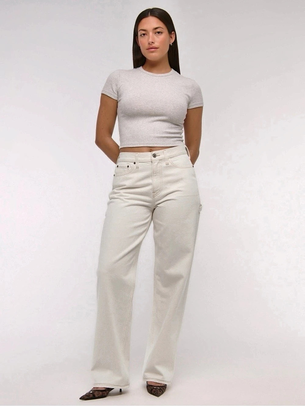 Abercrombie & Fitch Curve Love Mid Rise Slouchy Carpenter Jean Straight Leg